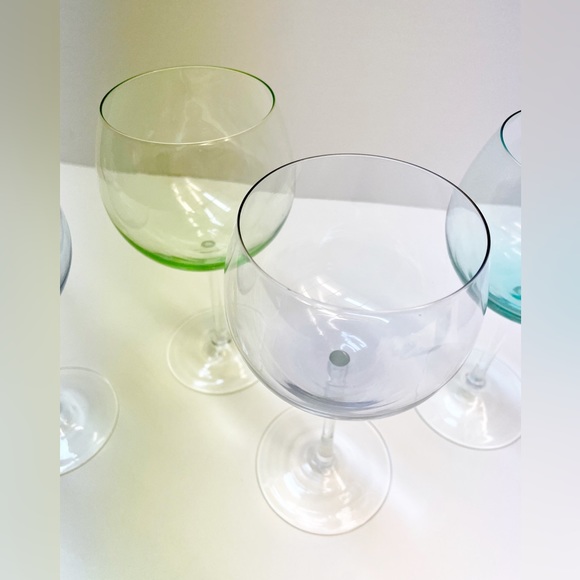 Block Crystal Mouth Blown Crystal Pastel Tint Balloon Wine Glasses - Picture 4 of 11